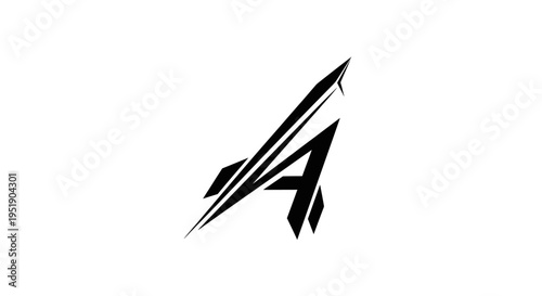 Abstract Dynamic Upward Rocket or Arrow Logo Design on an isolated white background.