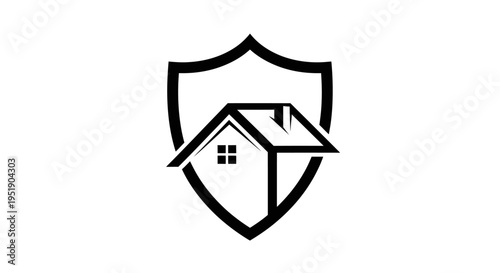 Home Security and Property Protection Logo with House Inside a Shield on an isolated white background.