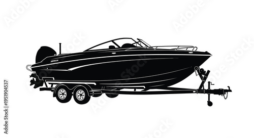 A sleek black silhouette of a motorboat on a trailer showcasing its streamlined design and aquatic potential high quality