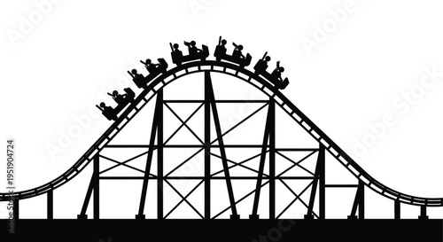 A stark black silhouette depicts a thrilling rollercoaster ascent and descent capturing the excitement of the ride high quality