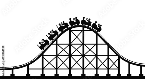 A black silhouette depicts a thrilling roller coaster ride ascending a steep hill showcasing motion and excitement high quality