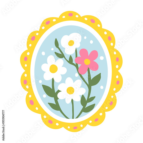 Easter Floral Egg Frame Illustration Oval Border With Daisies Pink Flower Pastel Spring Decoration Vector Isolated On White Background