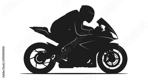 A striking silhouette depicts a motorcyclist intensely focused while riding a high performance sportbike at speed high quality professional detailed