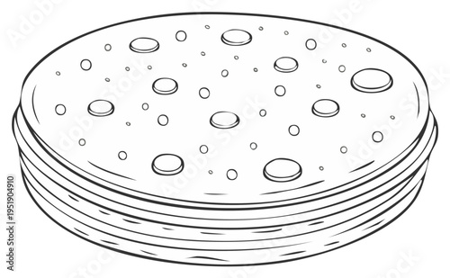 Stack of freshly baked pancakes in doodle style for coloring book and recipe illustrations