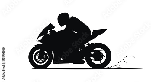 A dynamic silhouette depicts a motorcycle racer in full lean showcasing speed and the thrill of competition high quality