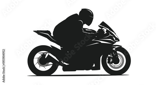 A striking silhouette depicts a motorcyclist leaning into a turn showcasing speed and dynamic movement on a sportbike