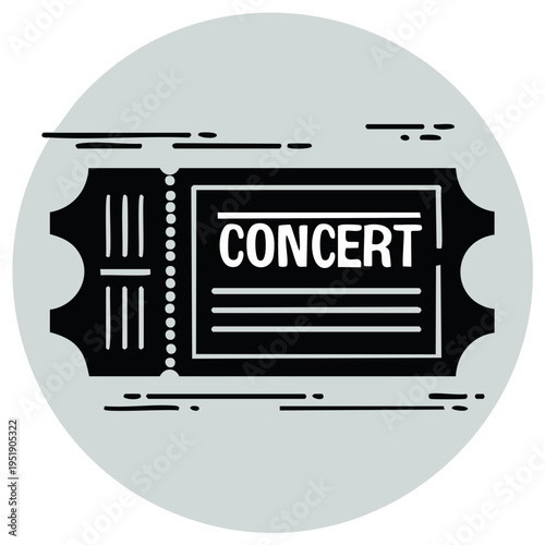 Stylized graphic of a concert ticket with the word CONCERT prominently displayed