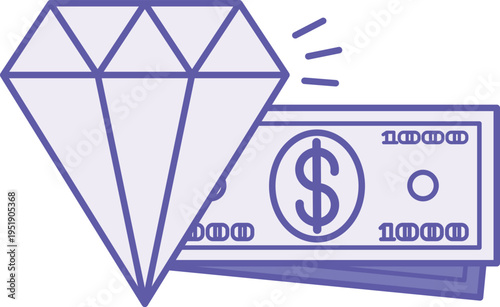 Colored Value Icon. Vector Icon. Gemstone and Dollar Bills. Shopping, Store, Buying Product. Price Concept