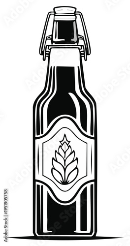 Craft Beer Bottle Illustration - Monochrome Design