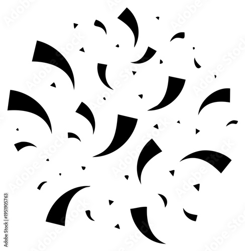 Black Confetti and Streamers Falling Abstract Festive Celebration Graphic