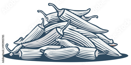 Pile of Freshly Harvested Okra Vegetables in a Simple Line Art Style