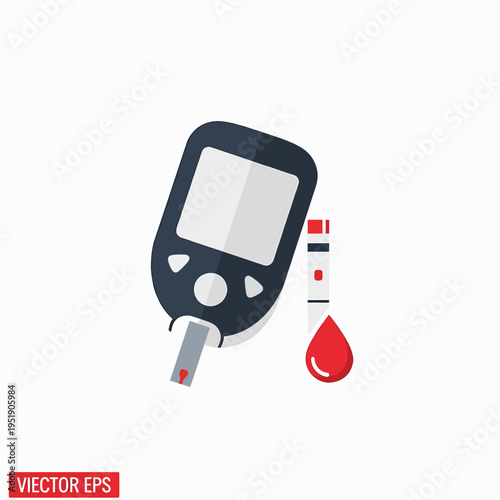 Diabetes monitoring concept displaying a glucometer and blood drop for healthcare providing a way to check glucose levels to manage the illness and maintain optimal wellness