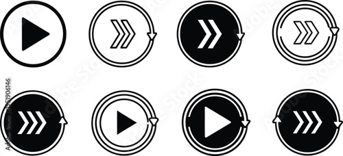 Play and navigation button icons set