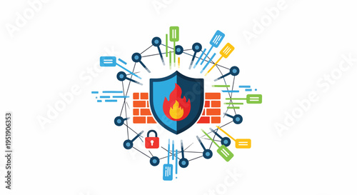 Firewall Security Concept Displaying Network Protection with Shield Icon Digital Protection in Cyberspace Safety Assurance Server Defence Solution Computer Data Safety Cyber Crime Prevention