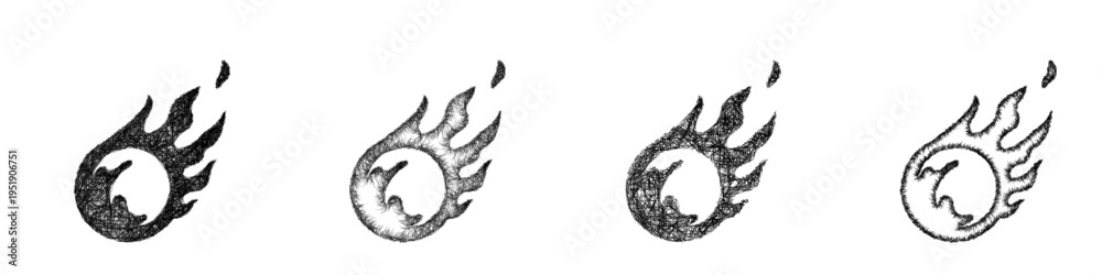 Obraz premium Sketch fireball spell icon design set