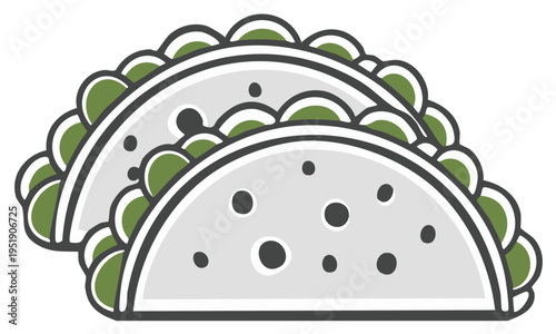 Stylized Illustration of Two Delicious Tacos with Fresh Ingredients, Vegetarian Concept
