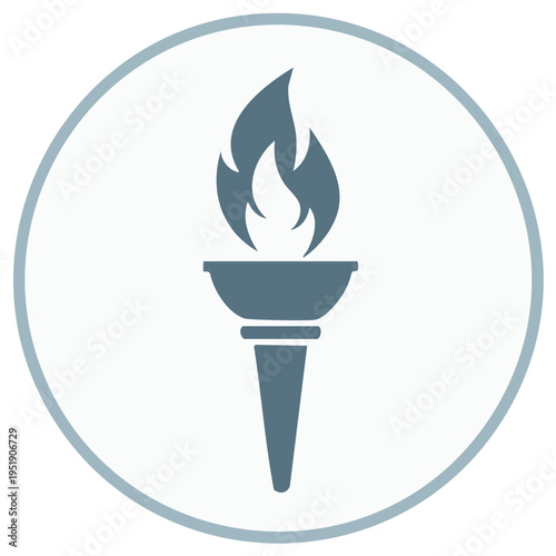 Torch icon in a circle, illustration of a burning flame, design element