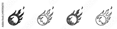 Sketch fireball spell icon design set