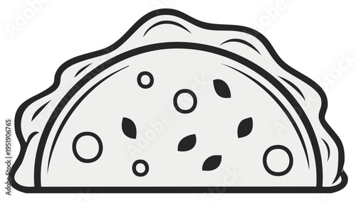 Simple Outline Drawing of a Taco with Toppings Isolated on a Light Background