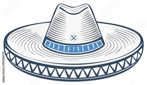 Traditional Mexican Sombrero Hat with Decorative Band and Geometric Pattern Festive Headwear