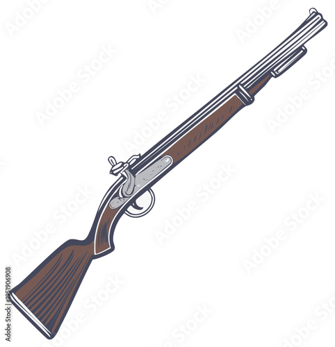 Antique Flintlock Musket: Detailed Illustration of a Vintage Firearm for Historical and Tactical Designs