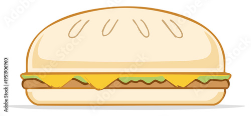 Simple Cartoon Hamburger Sandwich with Cheese and Lettuce Illustration
