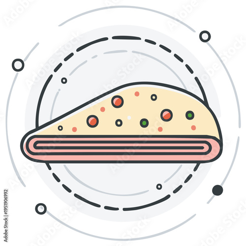 Delicious Crepe Wrap: Flatbread Filled with Savory Ingredients, Colorful Food Icon