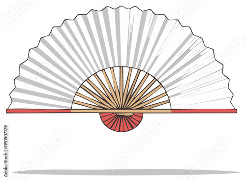 Traditional Japanese paper fan with wooden ribs and red trim