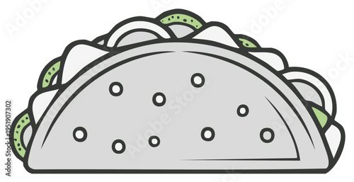Stylized illustration of a delicious taco with fillings, perfect for a fast-food design concept