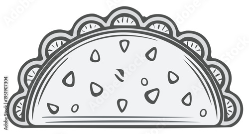 Stylized Illustration of a Mexican Taco with Food Ingredients in Black and White