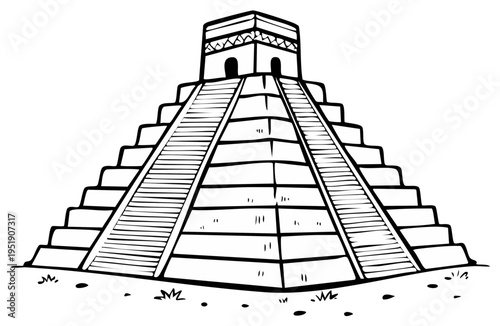 Ancient Mesoamerican stepped pyramid structure with stairs and stone blocks