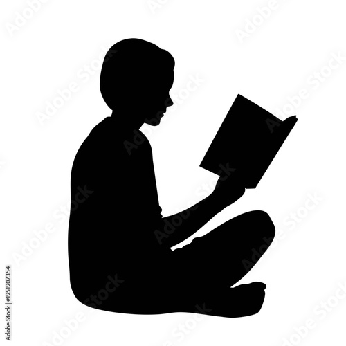 Silhouette of boy reading book vector illustration for education and literacy resources and design elements