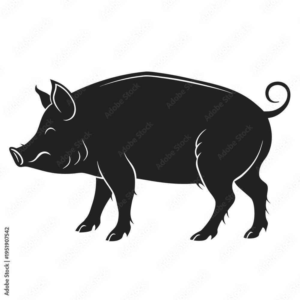 Fototapeta premium Black silhouette of a pig standing in profile