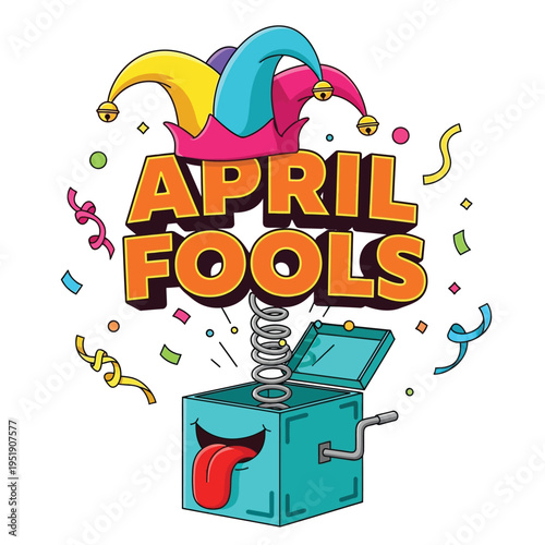 April fools' day celebration with jester hats and jack in the box