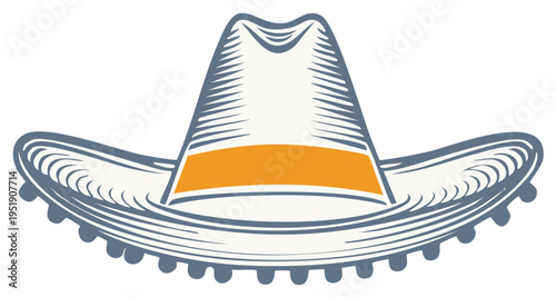 Sombrero Hat, Classic Mexican Headwear with Colorful Band, Traditional Garb, Fiesta Icon, Vector Illustration