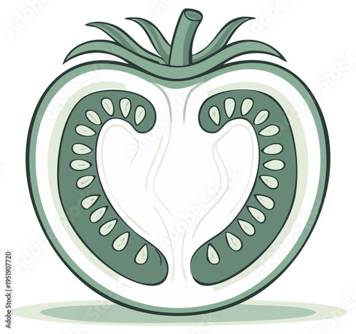 Tomato slice vector illustration showing seeds and pulp in stylized graphic presentation