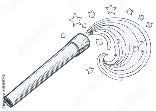 Magic wand and stars emitting energy for magical illustrations and mysterious designs of enchantment and wizardry