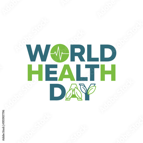 World health day logo with green and blue text