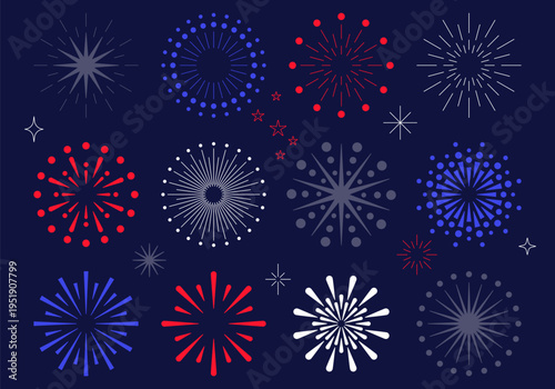 Patriotic Fireworks Fourth of July Stars Red Blue 4th of July Fireworks set, collection