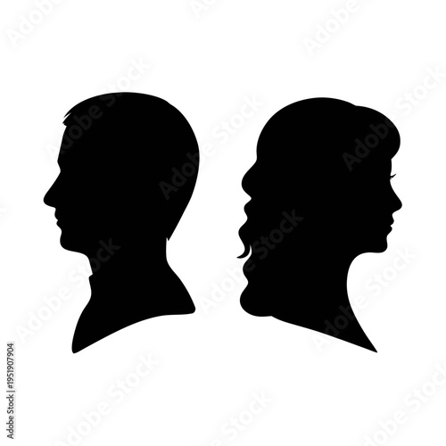 Man and woman silhouette profile vector image for couple relationship and divorce concept design art