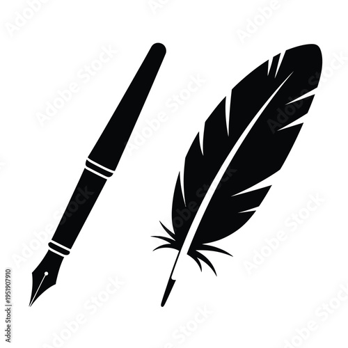 Feather Pen Icon Quill Writing Vintage Ink Calligraphy Symbol Antique Literature Author Manuscript Script Vector Illustration Graphic Isolated