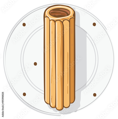 Illustrated overhead view of a ladyfinger pastry on a white plate.
