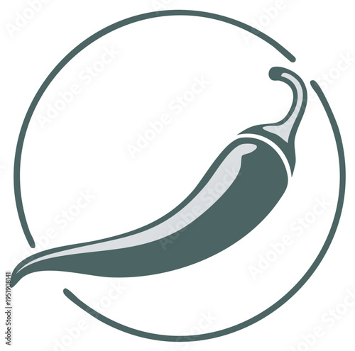 Stylized Hot Chili Pepper Design Element Inside an Incomplete Circular Frame, Representing Heat, Spice, and Culinary Creativity