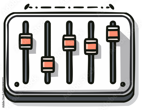 Doodle style audio mixing console with sliders for sound adjustment and control