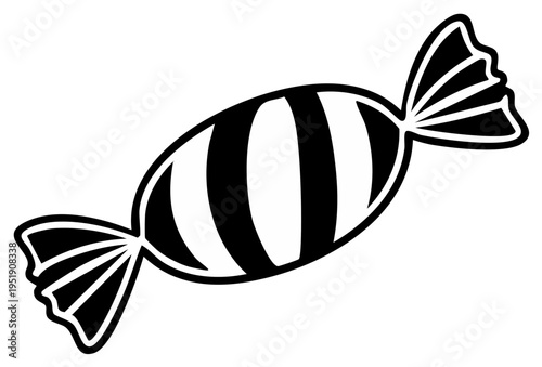 Black and white striped candy isolated on white, sweet treat