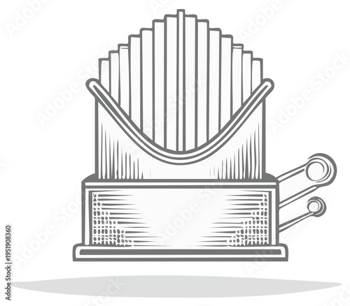 Vintage pipe organ illustration. Antique music instrument design.
