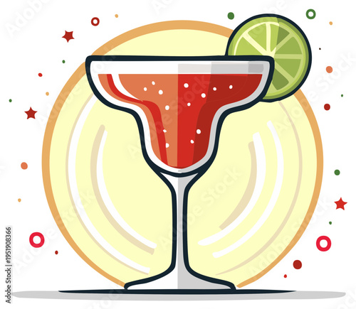 Margarita Cocktail Illustration with Lime Slice Refreshment for Celebration Summer Tropical Drink Party