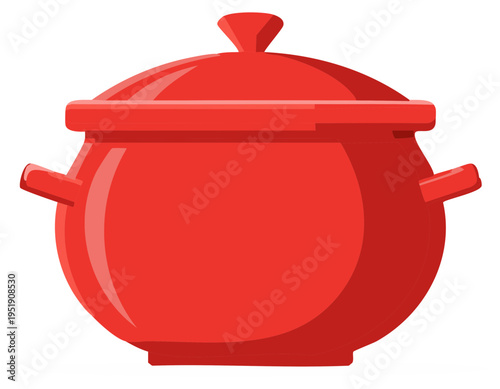 Illustration of a Classic Red Cooking Pot for Kitchenware and Food Preparation