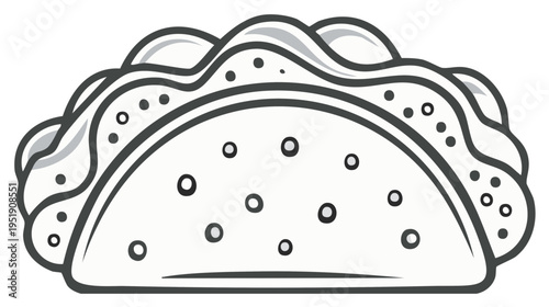Black and White Taco Illustration with Fillings Vector Graphic Food Icon Minimalist Style Isolated Taco