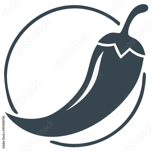 Stylized Dark Chili Pepper Icon with a Circular Border Abstract Design